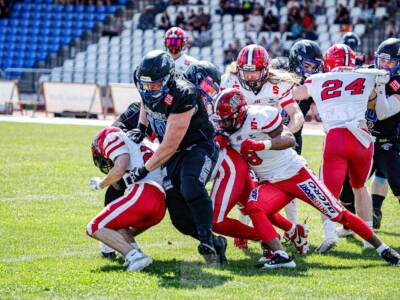 Saisonauftakt im Georg-Gaßmann-Stadion: Marburg Mercenaries verlieren gegen die Bad Homburg Sentinels mit 13:16